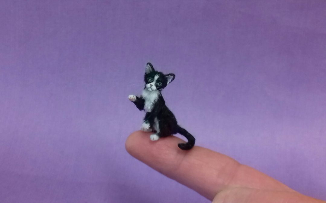 OOAK Handmade Miniature Black and White Cat 1:12 scale
