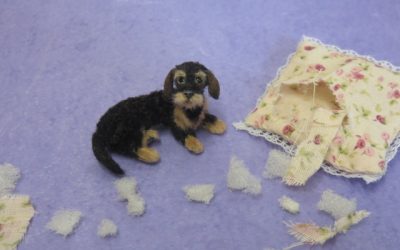 OOAK Miniature Wire-haired Dachshund 1:12 scale